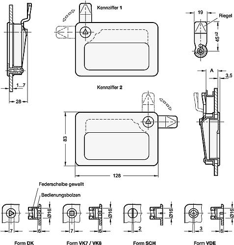 Ganter 115.10-DK-10-1-SR Verriegelungen mit Griffschale - GN 115-10 Verriegelungen mit Griffschale-Skizze