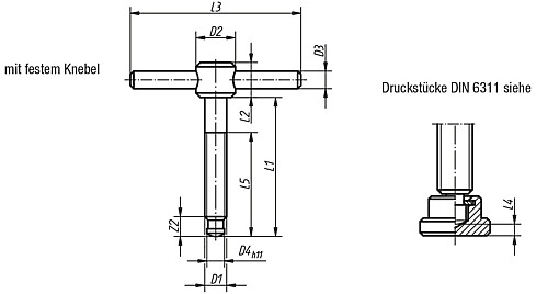 Kipp K0756.106X40 KNEBELSCHRAUBE MIT FESTEM KNEBEL, M6, L1=40 - KIPP K0756-FK Knebelschrauben mit festem Knebel DI
