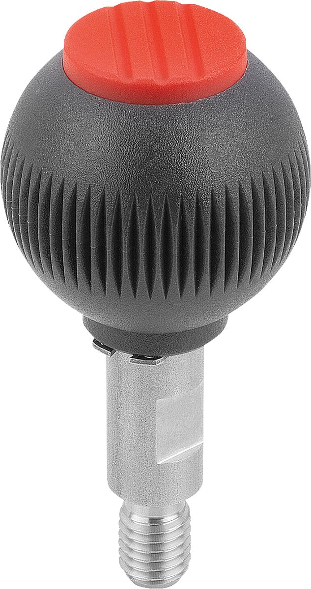 Kipp K0254.02086 NOVO.GRIP GRIFFKUGEL DREHBAR GR.2  EDELSTAHL, D=32, M8X12, DECKEL VERKEHRSROT - K0254-02086 NOVO GRIP GRIFFKUGEL DREHBAR GR 2 EDELSTAHL - D 32 - M8X12 - DECKEL VERKEHRSROT