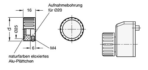 Ganter 954.3-31 ELESA DREHKNOPF FÜR STELLUNGSANZEIGER GN 954 - GN 954-3 Drehknopf fuer Stellungsanzeiger GN 954-Skizze