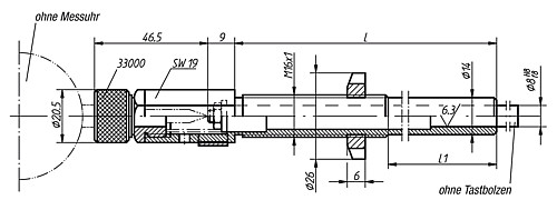 Norelem 33014-08125 MESSUHRENHALTER, LANGE AUSFÜHRUNG - Norelem 33014 Messuhrenhalter lange Ausfuehrung mit Gewinde