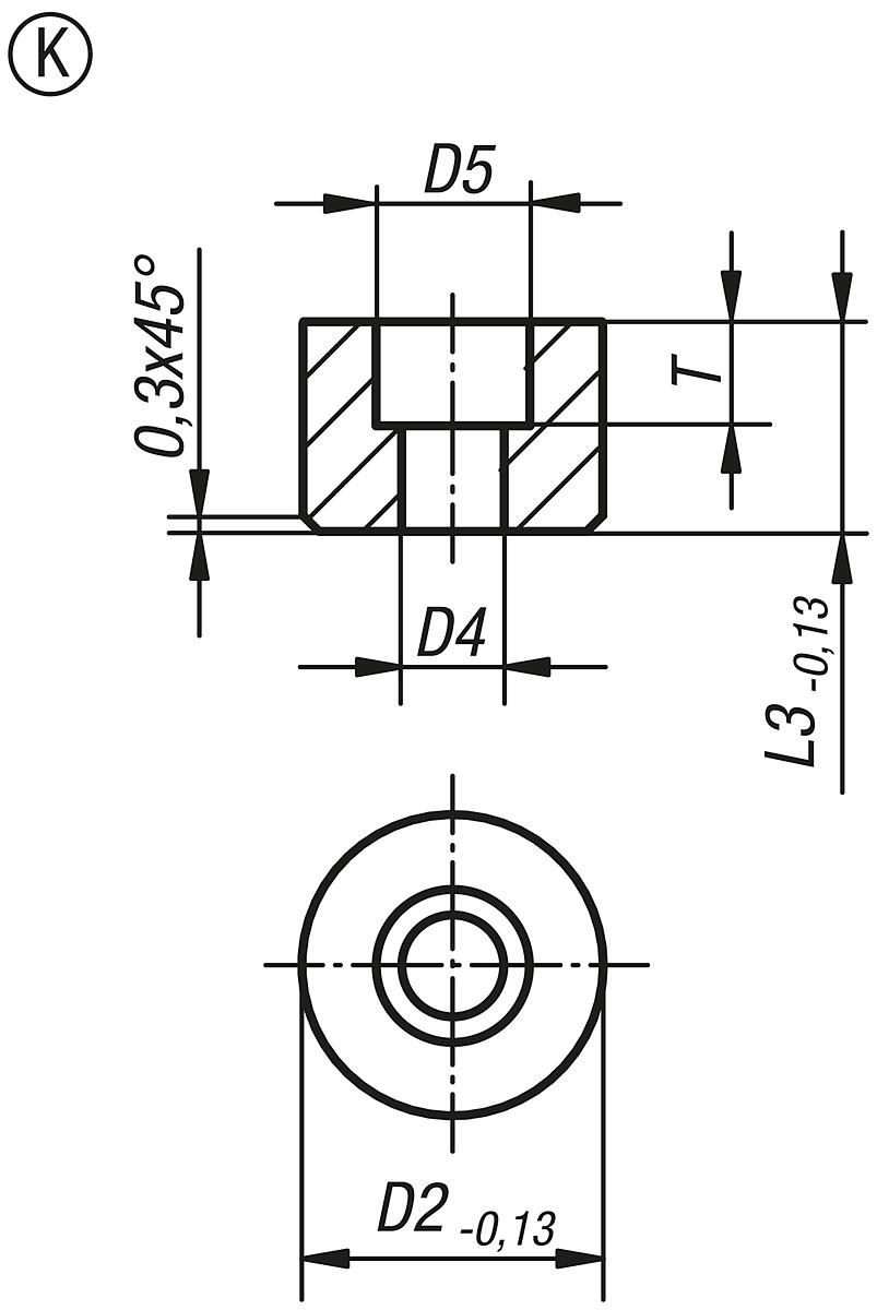 Norelem 07113-110129 EINSATZ RUND M. SENKBOHRUNG FORM K D2=10, L3=12 - NLM 07113-K Grippers und Einsaetze rund  mit Senkbohrung - Form K - Massblatt