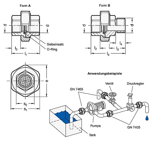 Ganter 7405-NI-G1/2-A-100 Edelstahl Leitungssiebe - GN 7405 Edelstahl Leitungssiebe-Skizze