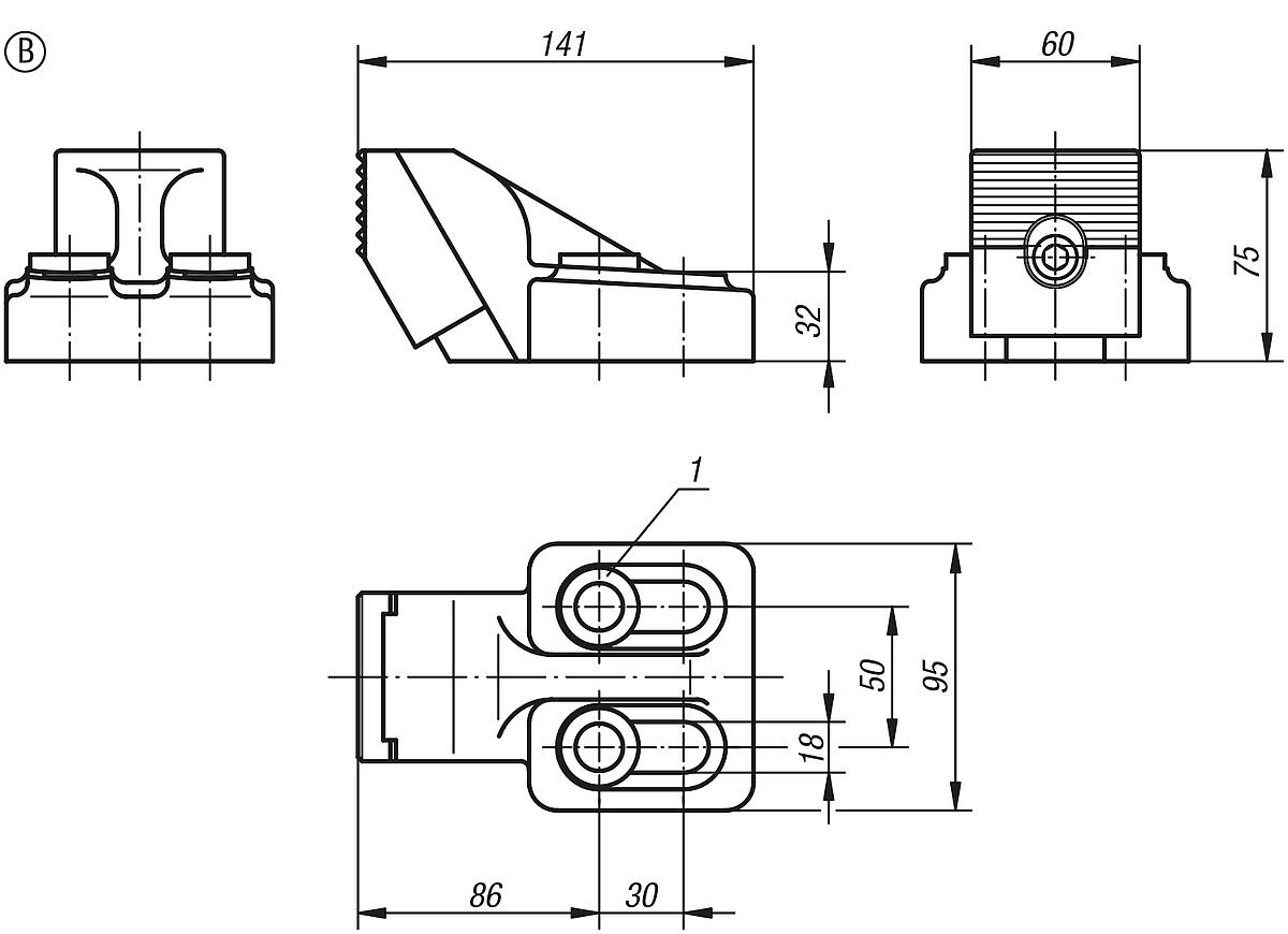 Kipp K0832.02 NIEDERZUG GEGENHALTER FORM B - K0832-B Niederzug Gegenhalter Form B - Massblatt