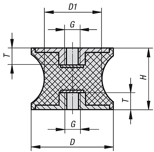 Kipp K0570.01501557 GUMMI METALL PUFFER TYP CT, D=15, H=15 - KIPP K0570 Gummi Metall Puffer Typ CT tailliert