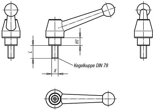 Kipp K0121.1110X25 STAHLKLEMMHEBEL GR.1  M10X25  EDELSTAHL - KIPP K0121 Klemmhebel Edelstahl mit Aussengewinde
