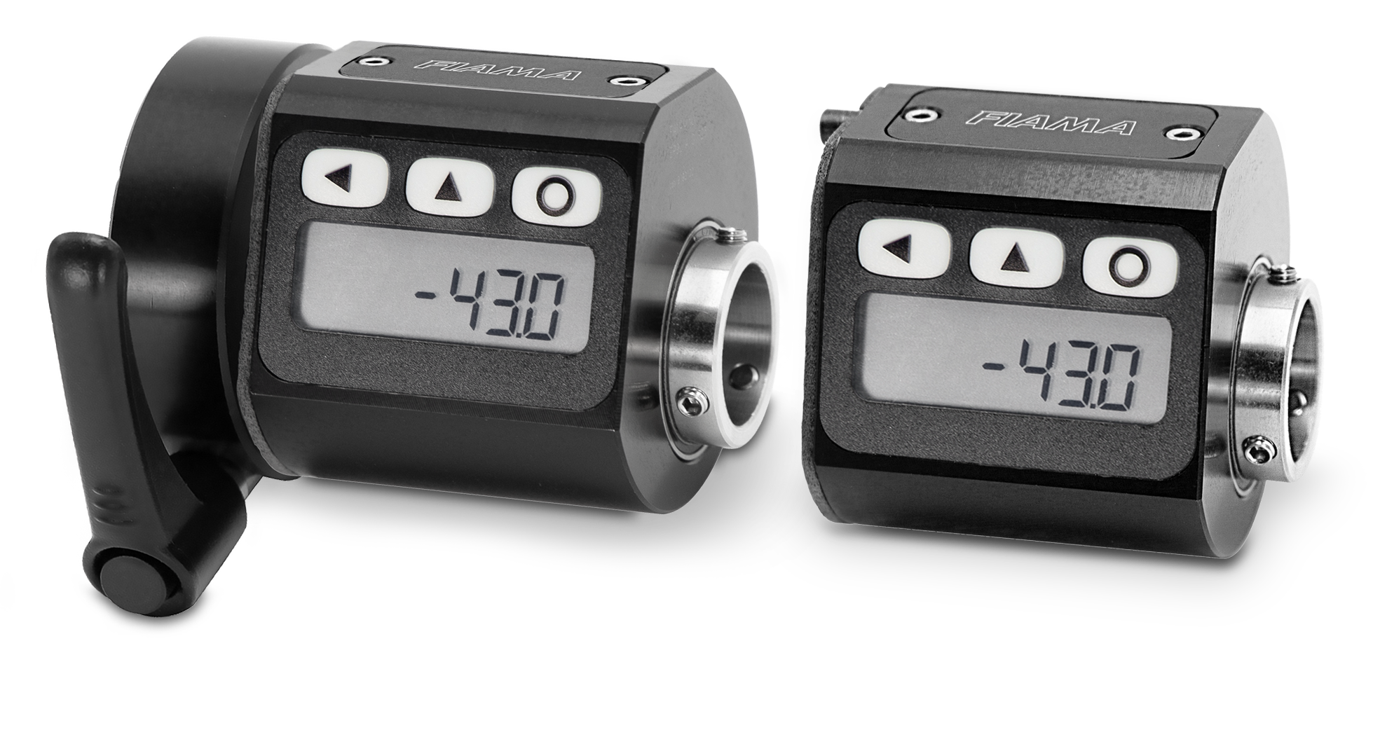 Fiama FKE9L/1-20-FLB-M6-KHL Wellenklemmflansch, Bohrung 20 mm, mit Klemmhebel (Metall), Material: Aluminium, schwarz, eloxiert - Fiama EP9L Elektronische Positionsanzeige, programmierbar, digital und praezise_Abbildung