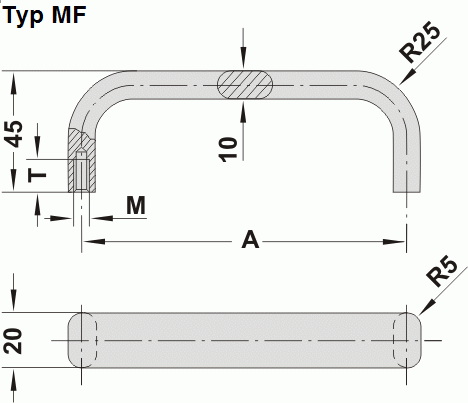 Leschhorn MF-20-140-04 Gerätegriffe, Flachoval Aluminium, A 140,  schwarz eloxiert - Leschhorn MF-20 Flachoval Aluminium Geraetegriffe