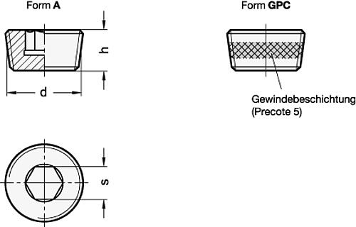 DIN 906-ST-M8X1-GPC VERSCHLUSS SCHRAUBE, GEWINDE KEGELIG / GPC BESCH. - DIN 906 Verschlussschrauben mit kegligem Gewinde - Stahl-Skizze