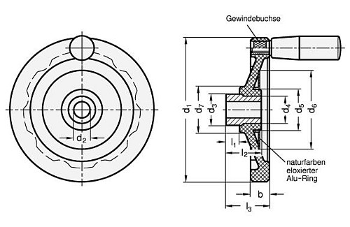Ganter 520.6-100-B10-A SCHEIBENHANDRAD MIT EDELSTAHL BUCHSE - Ganter GN 520-6 Scheibenhandraeder