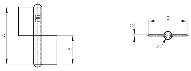 Leschhorn 12-1-3304 Konstruktionsbänder ohne Unterlegscheibe mit gekröpften Flügeln, A= 60mm, B= 40mm, C= 1,5mm, D= 5,3, E= 30mm, Mat.: Stahl, unbehandelt - LE 12-133- Konstruktionsbaender ohne Unterlegscheibe mit gekroepften Fluegeln - Stahl oder Edelstahl