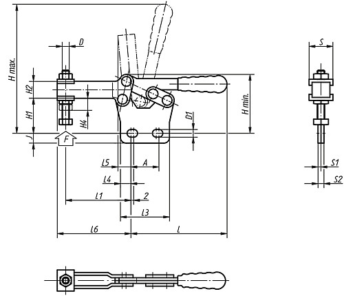 Norelem 05130-08 SCHNELLSPANNER HORIZONTAL, MIT GERADEM FUSS, M8X60 - Norelem 05130 Schnellspanner horizontal mit geradem Fuss