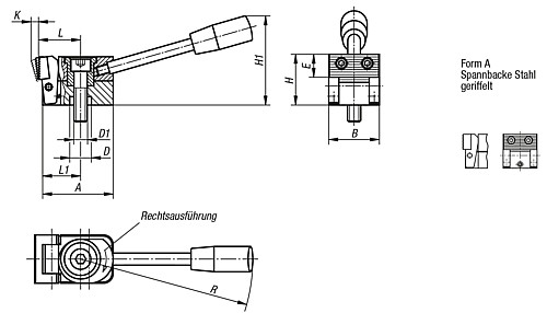 Norelem 04518-006010 NIEDERZUGSPANNER FORM B, RECHTSAUSFÜHRUNG - Norelem 04518-B Niederzugspanner Form B