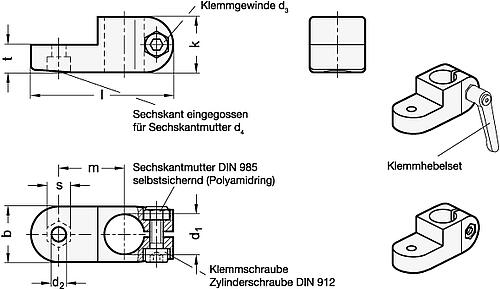 Ganter 273-B16-2-SW LASCHEN KLEMMVERBINDER - GN 273 Laschen Klemmverbinder - Aluminium-Skizze