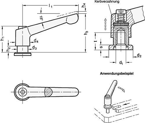 Ganter 307-30-M5-OS Verstellbare Klemmhebel, Zink Druckguss, mit Buchse und Auflagescheibe - GN 307 Verstellbare Klemmhebel - Zink Druckguss - mit Buchse und Auflagescheibe-Abbildung