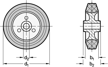 Ganter 22874-100-G-A  Räder, Laufbelag Gummi, Radkörper Stahlblech, Raddurchmesser d1: 100, Lagerart: G - Gleitlager, Form: A - Rad ohne Gehäuse - GN 22874 Raeder - Laufbelag Gummi - Radkoerper Stahlblech - Massblatt