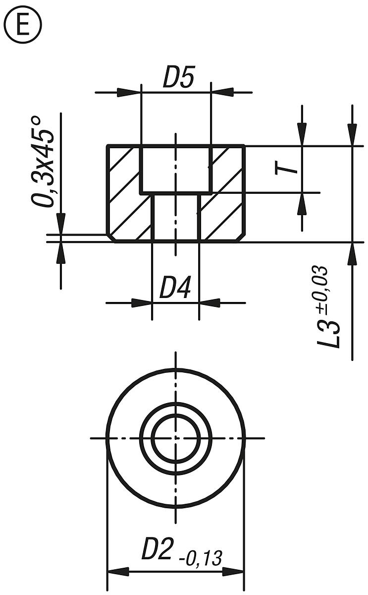 Norelem 07113-110102 EINSATZ RUND M. SENKBOHRUNG FORM E D2=10, L3=10 - NLM 07113-E Grippers und Einsaetze rund  mit Senkbohrung - Form E - Massblatt