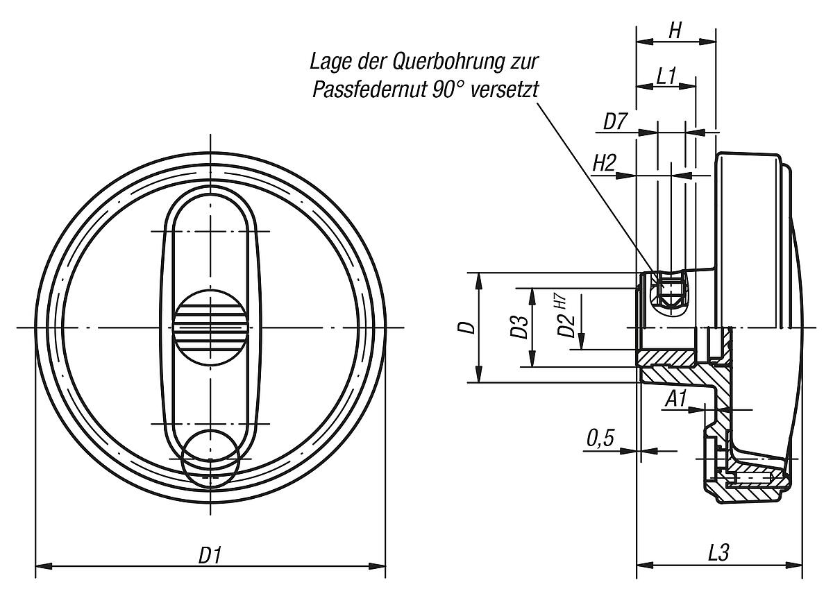 Kipp K0256.312516 NOVO.GRIP HANDRAD OHNE GRIFF, GR.3, D1=125, D=16H7 - K0256 Handraeder - Massblatt