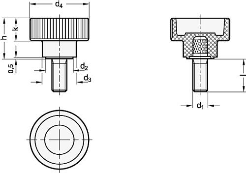 Ganter 421-M10-20-NI RÄNDELHOHLSCHRAUBE MIT EDELSTAHL GEW.STIFT - GN 421 Raendelhohlschrauben mit Edelstahl Gewindestift-Skizze