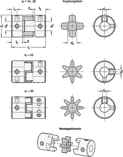Ganter 2241-30-K14-14-AL-WS Elastomer Klauenkupplungen mit Gewindestift - GN 2241 Elastomer Klauenkupplungen mit Gewindestift-Abbildung