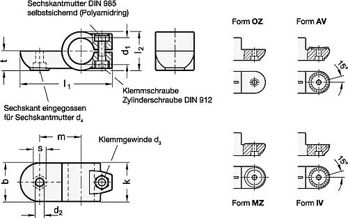 Ganter 278-B48-IV-2-SW LASCHEN KLEMMVERBINDER - GN 278 Laschen Klemmverbinder - Aluminium-Skizze