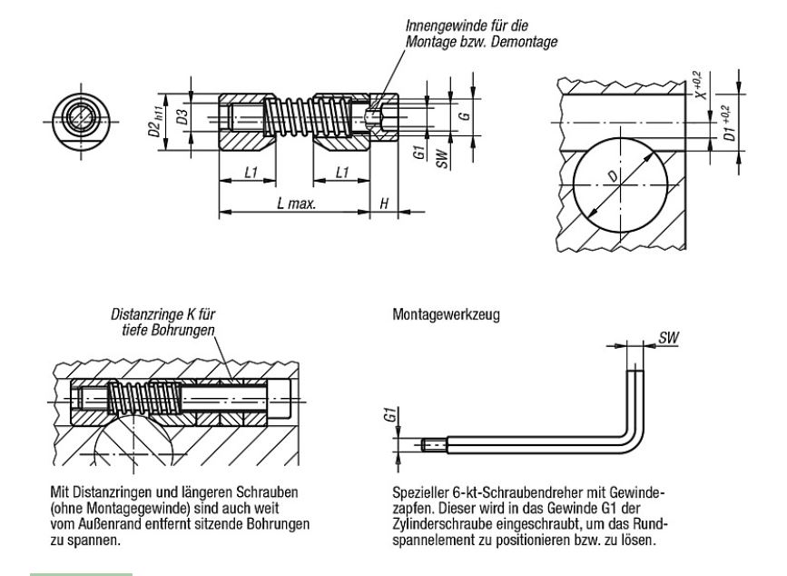 Leschhorn 03350-910 MONTAGEWERKZEUG FÜR RUNDSPANNER - Norelem 03350 Montagewerkzeug fuer Rundspannelemente