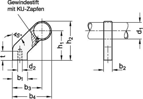 Ganter 333.8-28-A-SR FUßTEIL, SILBERN (ZUR BEFEST. VON LANGEN ROHREN) - GN 333-8 Abstuetzungen fuer Rohrgriffe - Zink Druckguss-Skizze