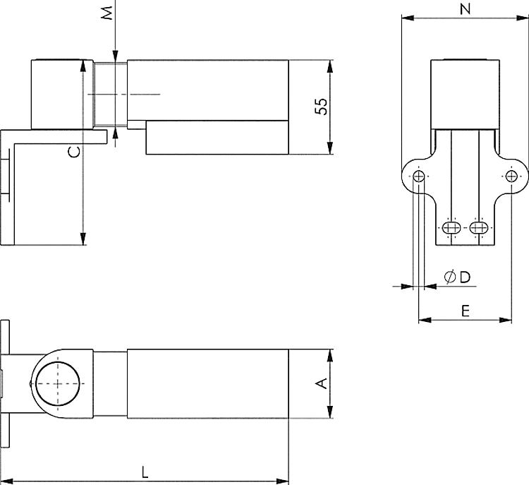 AMF 150N Türschließer, M: M37x1,5, ØD: 6,5, L: 143-232 - LE 150N Tuerschliesser -Skizze