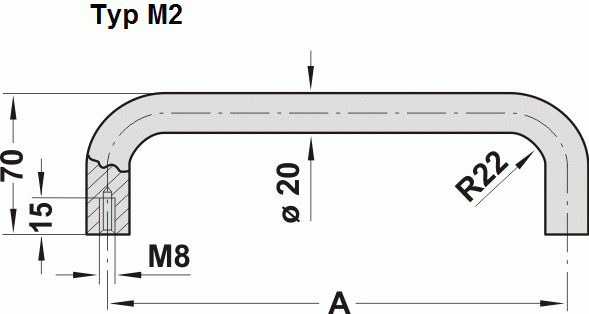 Leschhorn M2-20.200.54   Rundstahl Maschinengriffe Ø 20 mm, A 200,  schwarz pulverbeschichtet - Leschhorn M2 Rundstahl Maschinengriffe