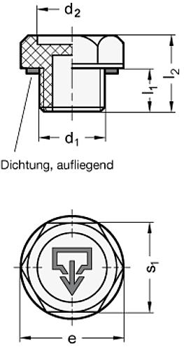 Ganter 740-G1/4 ELESA VERSCHLUSSSCHRAUBE - GN 740 Verschlussschrauben mit DIN Ablasssymbol - Dichtung aufliegend - Kunststoff - rot-Skizze