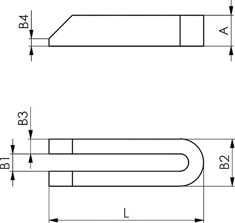 AMF 6315B-11x100 Gabelspanneisen, abgeschrägt, für   Spannschraube   metr.: M10, für   Spannschraube   Zoll: 3/8, A: 20 - DIN 6315B Gabelspanneisen - abgeschraegt-Skizze