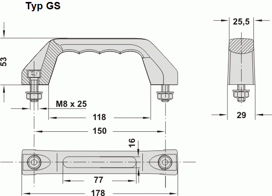 Leschhorn GS-0S.150.7012   Kunststoff Bügelgriffe mit Soft Innenfläche A 150, Polyamid schwarz Standard, ohne Beschriftung - Leschhorn GS Kunststoff Buegelgriffe mit Soft Innenflaeche - Zeichnung