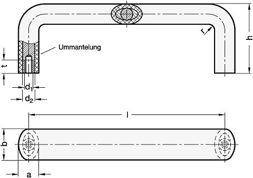 Ganter 564-25-112 BÜGELGRIFF UMSCHÄUMT - GN 564 Buegelgriffe - TPU Ummantelung - Edelstahl - Aluminium-Skizze