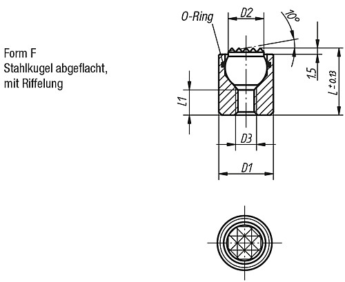 Kipp K0284.305X025 PENDELAUFLAGE FORM F MIT O RING, D3=M5, L=25 - KIPP K0284-F Pendelauflagen mit O Ring - Form F