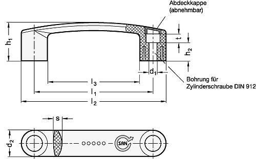 Ganter 628.1-117-8,5-B-SGA Bügelgriffe, aus antibakteriellem Kunststoff - GN 628-1 Buegelgriffe - aus antibakteriellem Kunststoff-Skizze