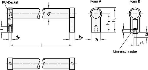 Ganter 333.1-30-350-A-ES ROHRGRIFF, GERADE, ROHR ELOXIERT, FÜßE SILBERN - GN 333-1 Rohrgriffe - Aluminium - Zink Druckguss-Skizze