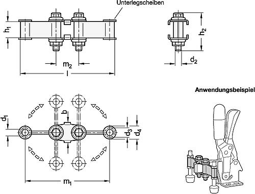 Ganter 801.2-100-18-ST Spannarmverbreiterungen, mit Gelenk, für Schnellspanner mit offenem Spannarm - GN 801-2 Spannarmverbreiterungen - mit Gelenk - fuer Schnellspanner mit offenem Spannarm-Skizze