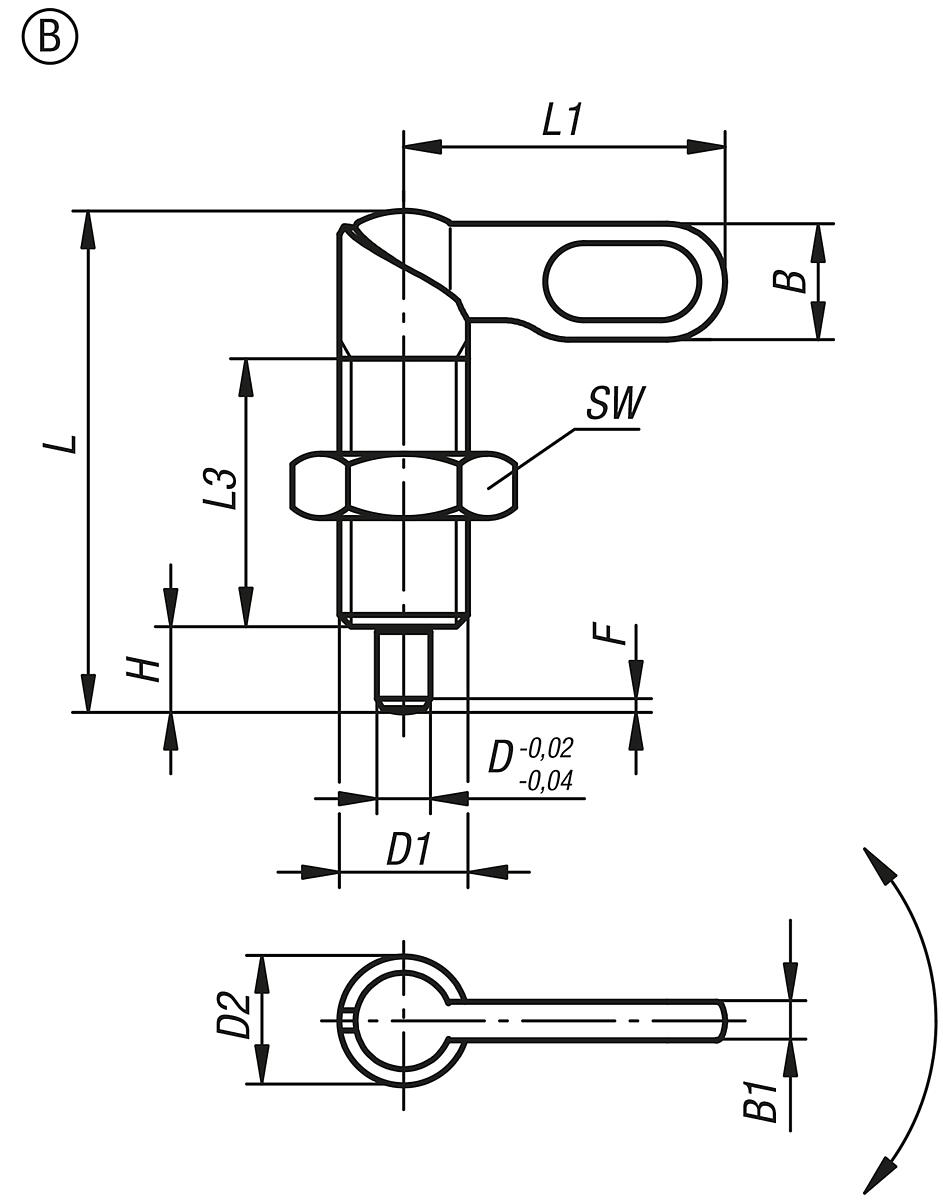 Norelem 03099-1051020 SPERRRIEGEL FORM B            EDELSTAHL, D=10, D1=M20 MIT MU - NLM 03099-B Sperrriegel Edelstahl Form B - Massblatt