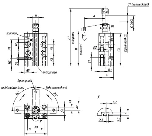 Norelem 05610-125 SCHWENKSPANNER PNEUMATISCH, RECHTSSCHWENKEND GR.25 - Norelem 05610 Schwenkspanner pneumatisch
