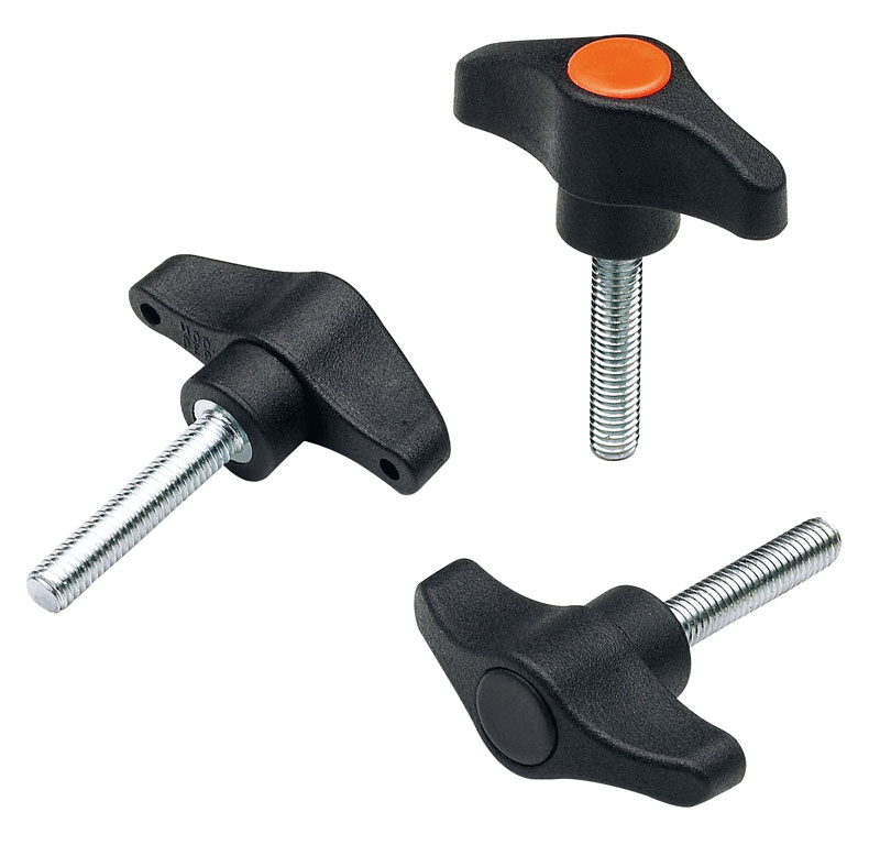 Leschhorn L804 Flügelschrauben  A 44; d 14; Gewinde d1 M05; Kunststoff PA, schwarz, Farbe der Abdeckkappe: Grau (RAL 7035) - LE 804 Fluegelschrauben-EcoLine-Abbildung