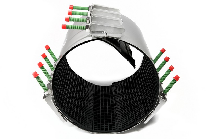 Leschhorn LS3-570-600-500  Edelstahl-Reparaturschellen dreiteilig, Spannbereich 570-600mm, BL 500, Material 1.4301 (A2) - LS 3 Leschhorn dreiteilige Reparaturschelle