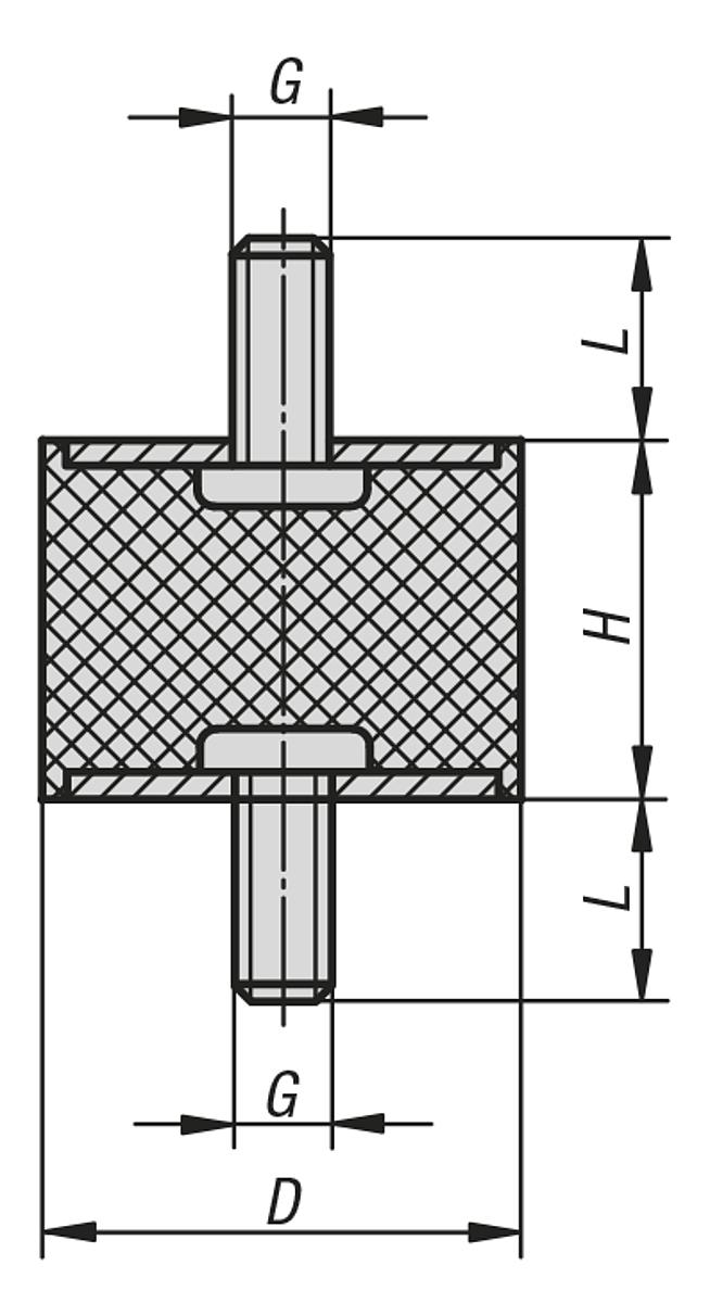 Kipp K0566.02502055 GUMMI METALL PUFFER TYP A, D=25, H=20 - K0566 Gummi Metall Puffer Typ A - Massblatt