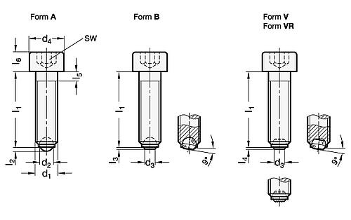 Ganter 606-M10-25-A KUGELSPANNSCHRAUBE (VOLLE KUGEL) - GN 606 Kugelspannschrauben - Stahl-Skizze