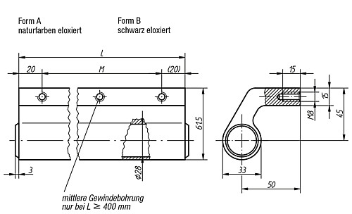Kipp K0130.1501 WINKELGRIFF FORM A, L=150, NATURFARBEN ELOXIERT - KIPP K0130 Winkelgriffe