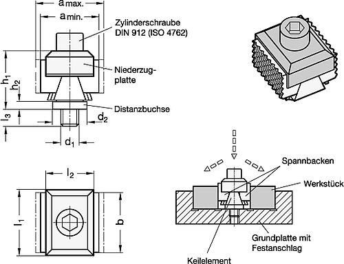 Ganter 920.2-25-32-M8 NIEDERZUGPLATTE FÜR KEILSPANNER - GN 920-2 Niederzugplatten fuer Keilspanner GN 920-1-Skizze