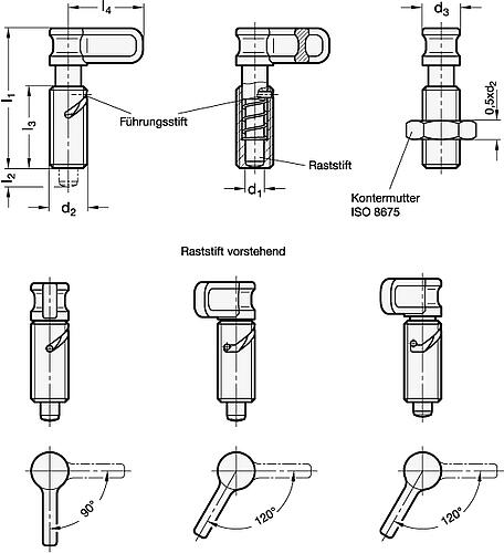 Ganter 712.1-6-M16X1,5-A KURVEN RASTRIEGEL - GN 712-1 Kurven Rastriegel - Raststift eingezogen-Skizze