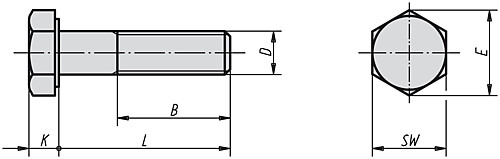 Norelem 07170-105X30 SECHSKANTSCHRAUBE DIN 931     EDELSTAHL, D=M5, L=30 - Norelem 07170 Sechskantschrauben mit Schaft DIN 931 - DIN EN ISO 4014 - DIN EN ISO 24014
