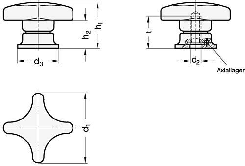 Ganter 6335.9-40-M6 KREUZGRIFF MIT SPANNKRAFT VERSTÄRKUNG - GN 6335-9 Kreuzgriffe mit Spannkraft Verstaerkung-Skizze