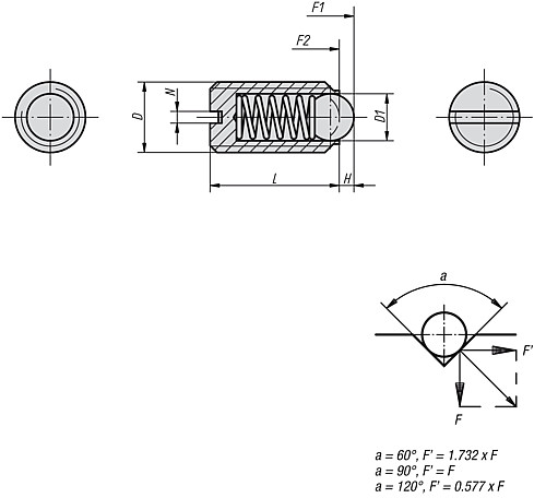 Kipp K0310.20 FEDERNDES DRUCKSTÜCK  M20     EDELSTAHL, KUGEL - KIPP K0310 Federnde Druckstuecke mit Schlitz und Ku