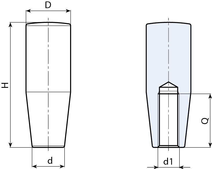 Leschhorn M138 Zylindergriffe  H 91; d 22; Gewinde d1 M12; Kunststoff PA, schwarz - Boteco M138Zylindergriffe